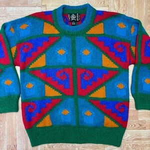 Royal Alpaca Peru Sweater M Hand Knit Geometric Tribal Pullover Baby Alpaca Flaw